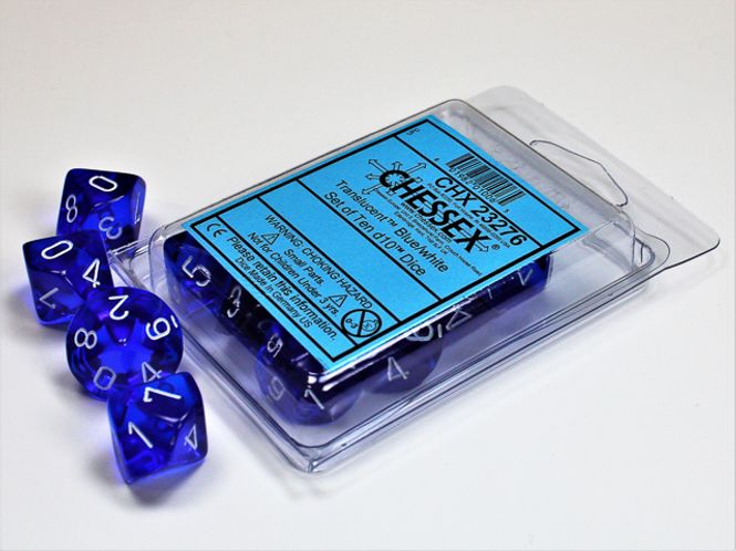 Hovedbilde Translucent Blue/white Set of Ten d10s